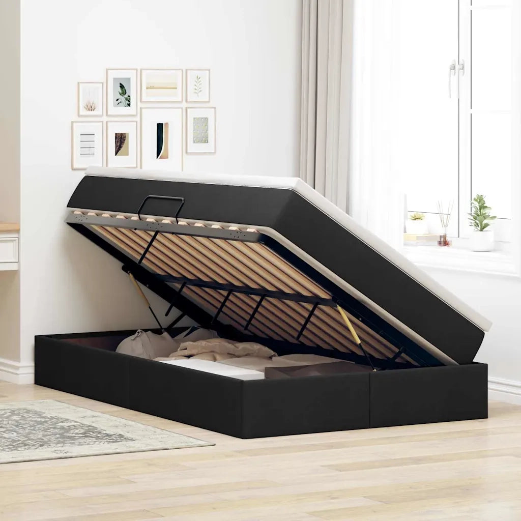 Letto con contenitore e materasso Nero 120 x 200 cm Poliestere 3370220