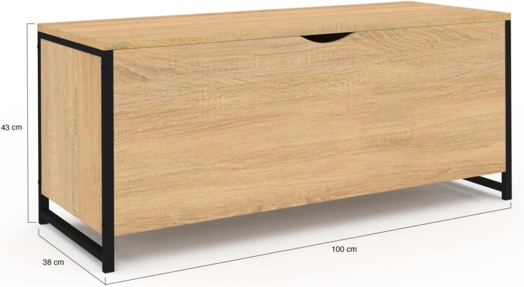 Detroit baúl 100 cm Madera y Negro diseño Industrial