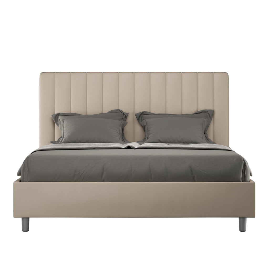 BS COM Letto matrimoniale contenitore doppia alzata imbottito 160x200 similpelle tortora