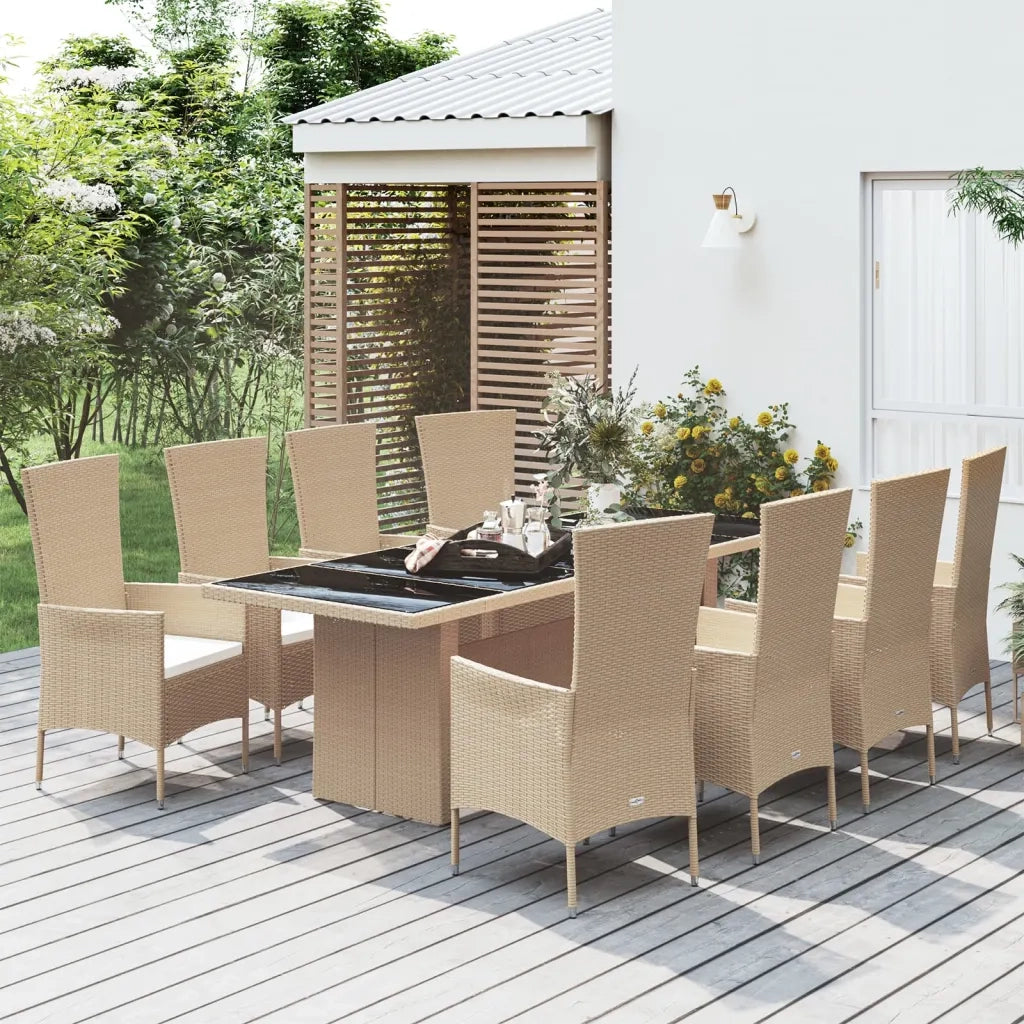 Set da Pranzo da Giardino 9 pz con Cuscini Beige in Polyrattan 3157565