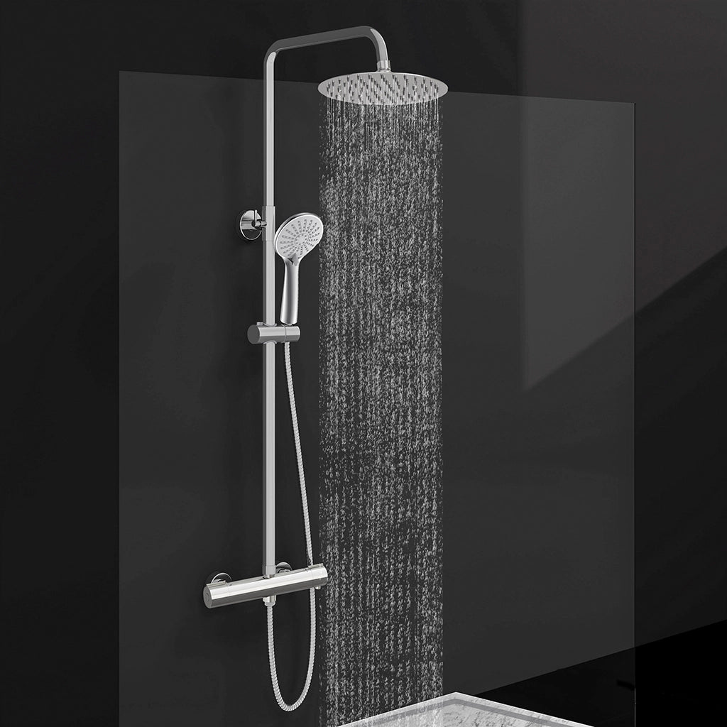 AICAIT Colonna doccia rotonda con soffione rotondo 25x25cm in acciaio inox cromato, sistema doccia a 38℃ antiscottature