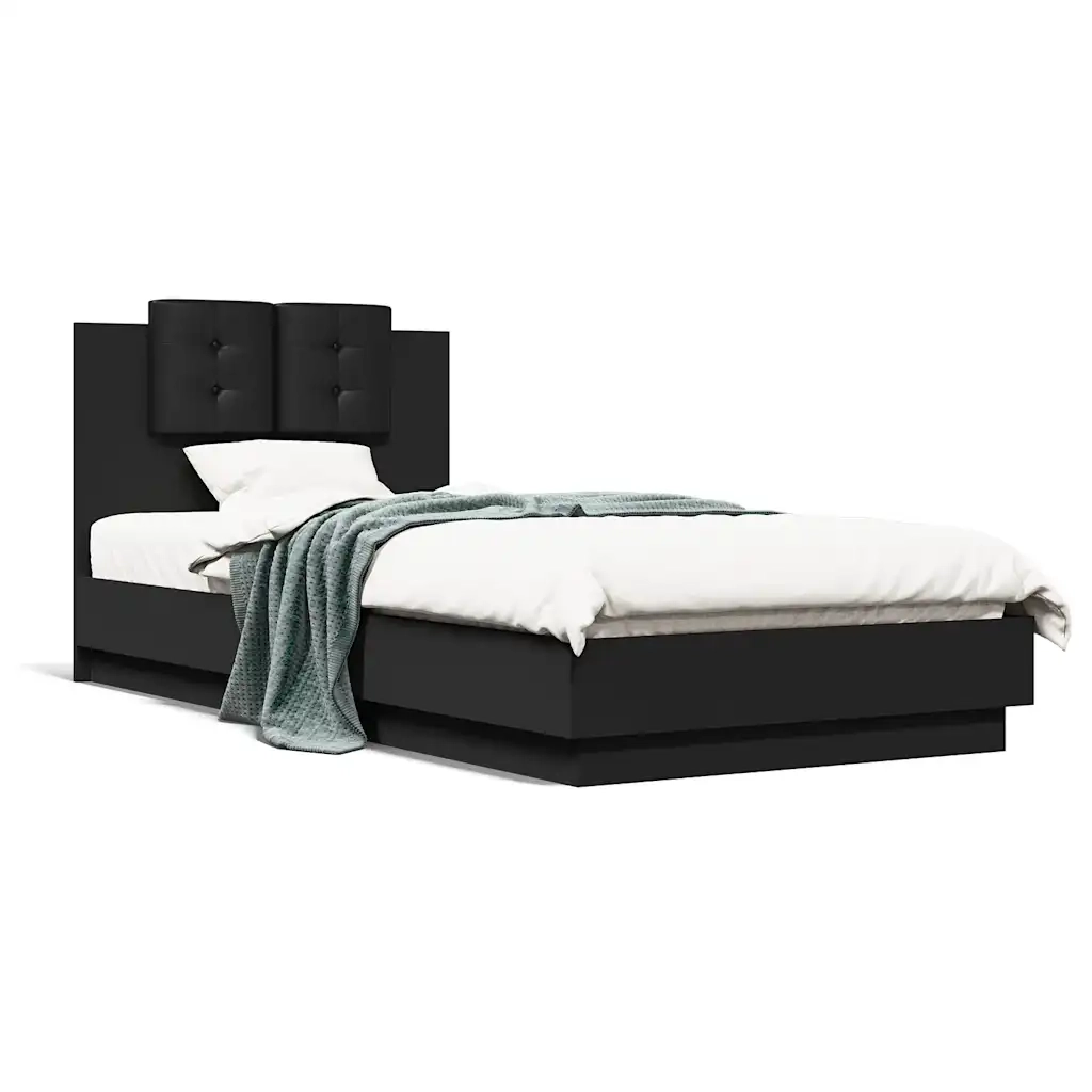 Giroletto con Testiera-Struttura Letto con testiera Nero 90x200 cm in Legno Multistrato 964251
