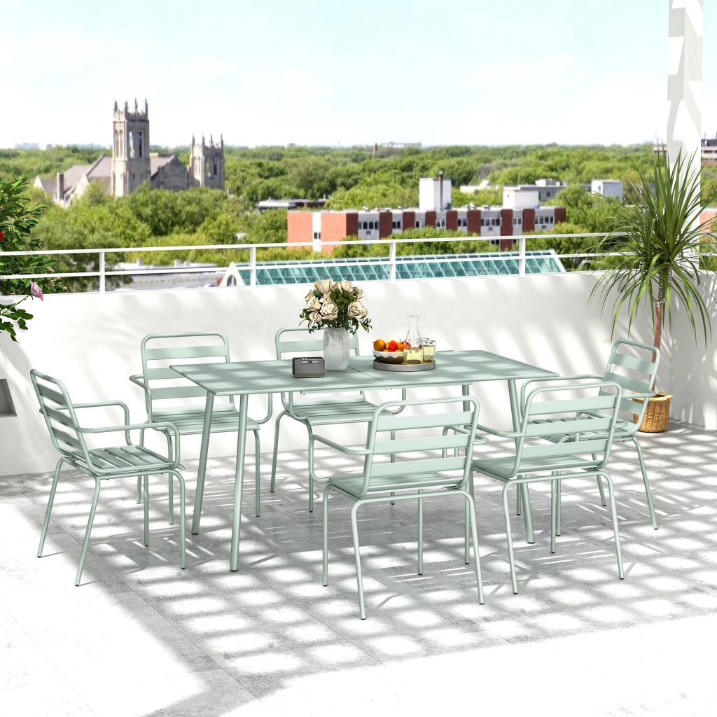 Set da giardino 7 pezzi con tavolo e 6 sedie impilabili in acciaio verde chiaro ¨C zephmum ¨C verde chiaro