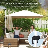 Ombrellone a Braccio Inclinabile con Base a Croce, in Poliestere, Alluminio e Metallo, 295x295x260 cm, Cachi