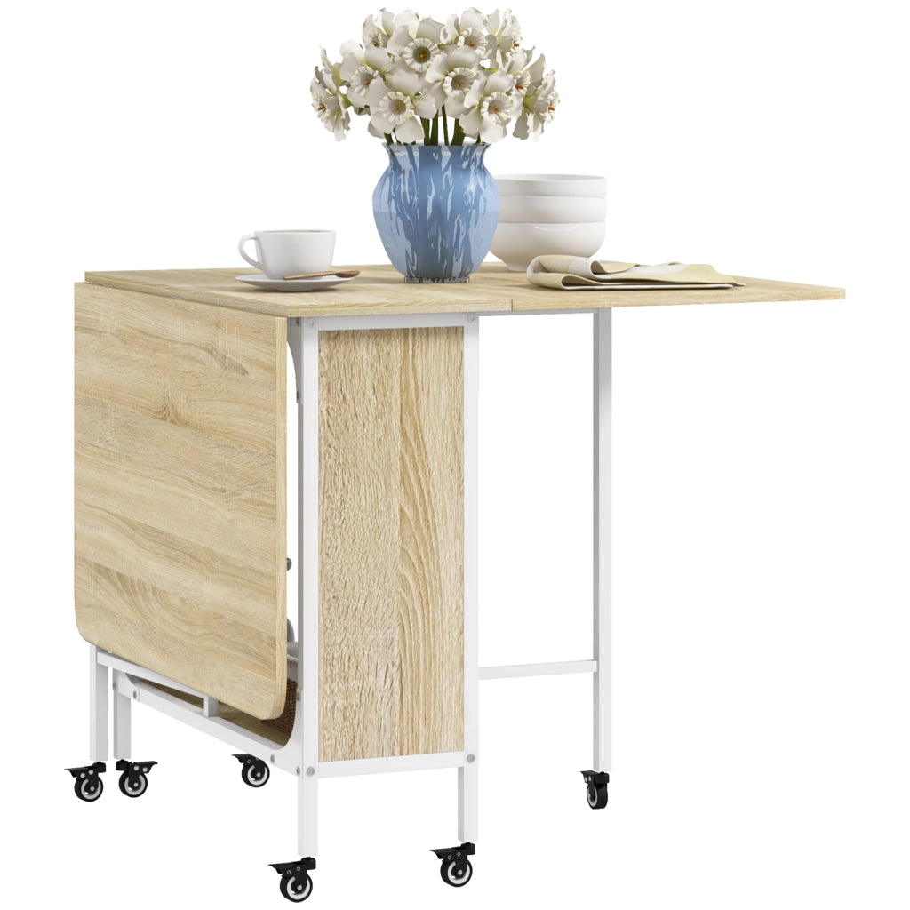 Tavolo Pieghevole con Ruote e Ripiano ¨C Zephmum ¨C 130x80x74 cm Legno Naturale