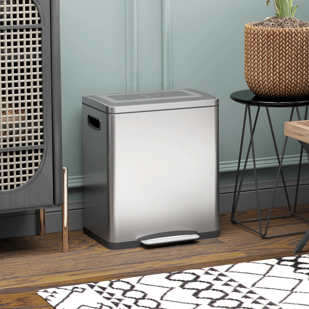 Bidone Immondizia a 2 Sezioni con Pedale ¨C Zephmum ¨C Acciaio Inox e PP, 40x34.8x47.5 cm