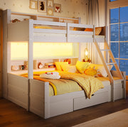 Letto a castello con letto inferiore da 140x200 cm e superiore da 90x200 cm; in legno di pino bianco