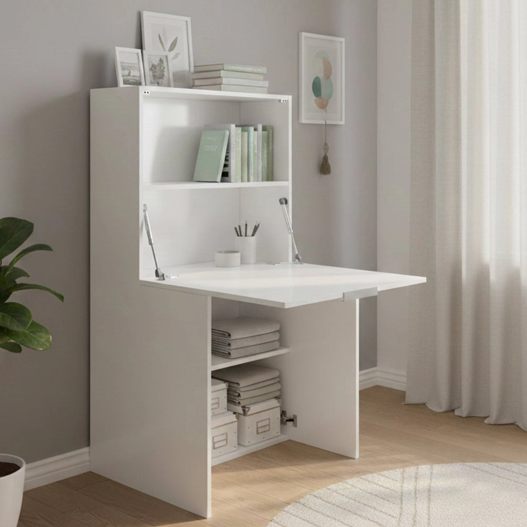 Atroc, Scrivania Modulabile Made in Italy, 70x35x140h cm Bianco Lucido