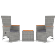 Set Mobili Giardino 3pz | Set Salotto da Giardino Grigio Polyrattan Legno Massello Acacia