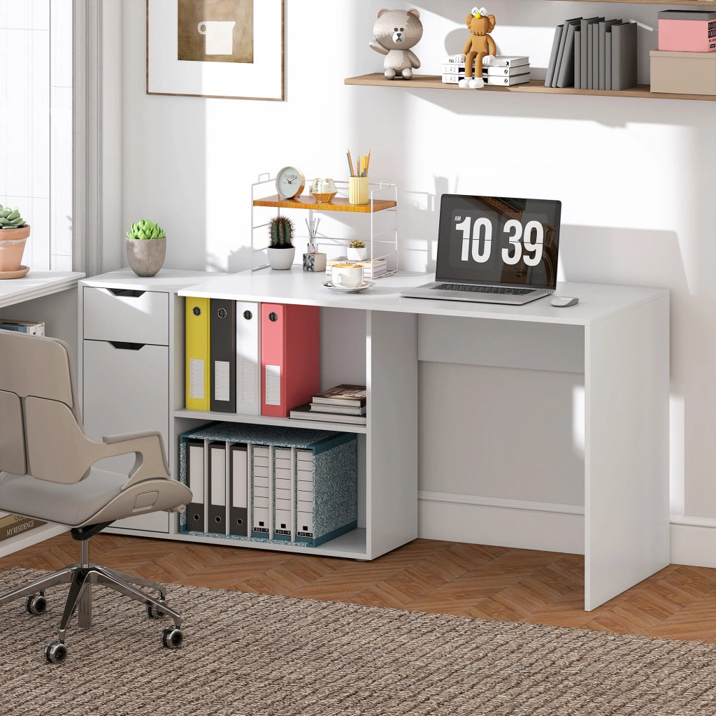 Scrivania con cassetti e ripiani aperti ¨C zephmum ¨C Legno, Bianco