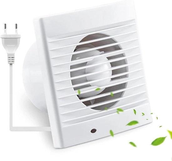 Ventilatore di scarico 100 mm per bagno e cucina, 120 m³/h, IPX2, impermeabile all'acqua, con valvola di ritorno, cavo di alimentazione EU, per bagno e toilette