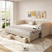 Divano letto con letto estraibile e cassetti, 90x190 cm, chenille beige