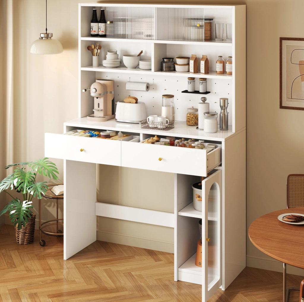 Mobile cucina multifunzione con piano di lavoro 120x45x180 cm; bianco in MDF