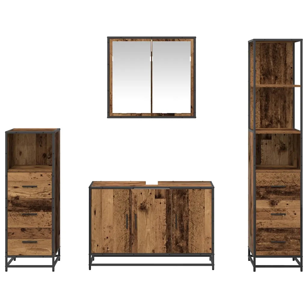 Set di mobili per il bagno con cassetto 4 pcs Legno vecchio 3402482