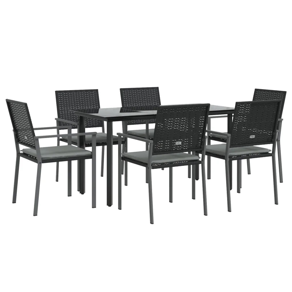 Set Pranzo da Giardino 7 pz con Cuscini in Polyrattan e Acciaio
