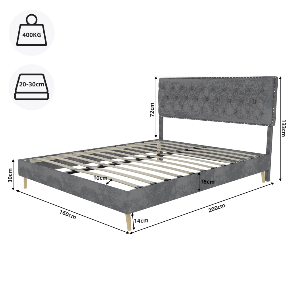 Letto Matrimoniale 160x200 cm - Spazio Sottoletto; Testiera Alta - in Tessuto - Grigio