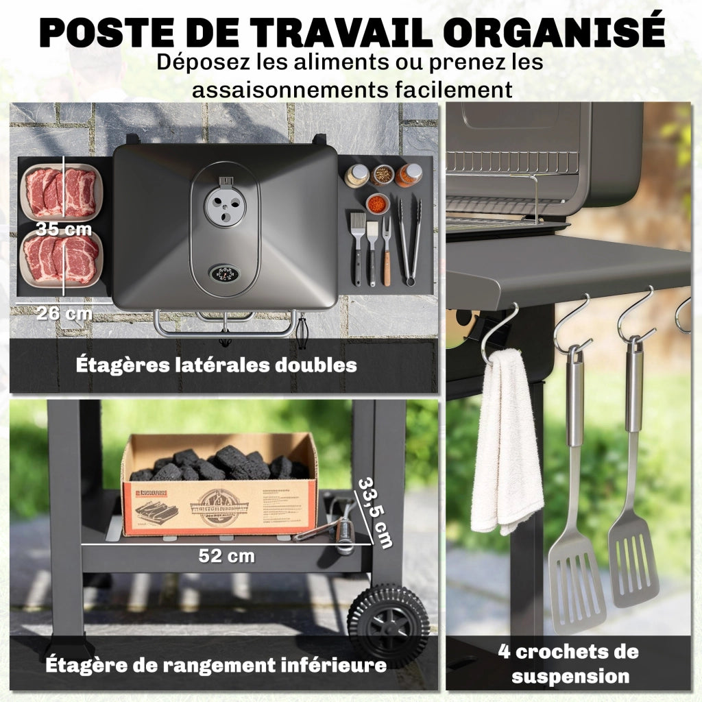 Barbecue a Carbone con Carrello per Giardino ¨C zephmum ¨C Copertura, Vassoio, Nero 112cm