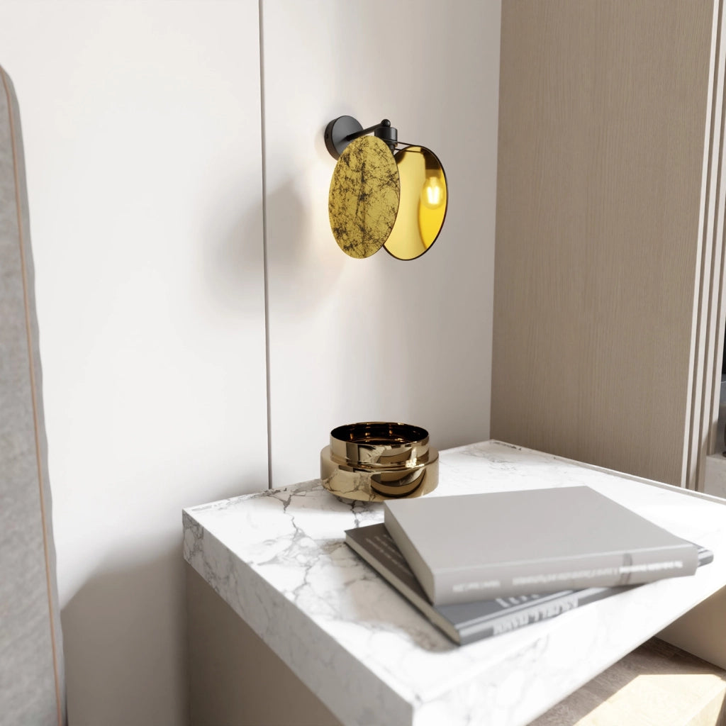 Applique 1 Luce Moderna Nut In Acciaio Effetto Marmo Bianco