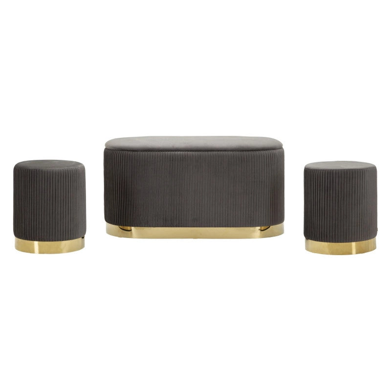 Panca Con Contenitore E Sgabelli Shopy Grigia Set 3 Pz cm 80x37x42-29x35