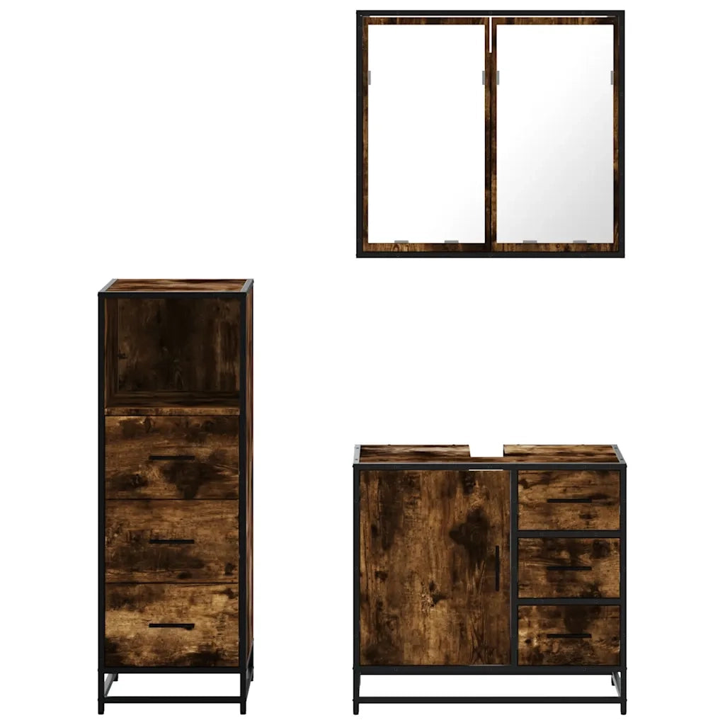 vidaXL Set Mobili da Bagno 3 pz Rovere Fumo in Legno Multistrato