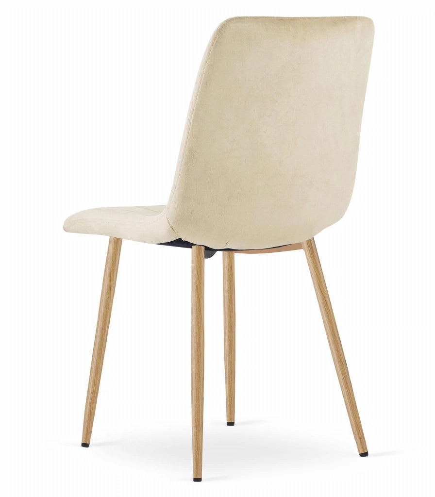 Sedia Valora JEWA in velluto beige chiaro con gambe color legno x3