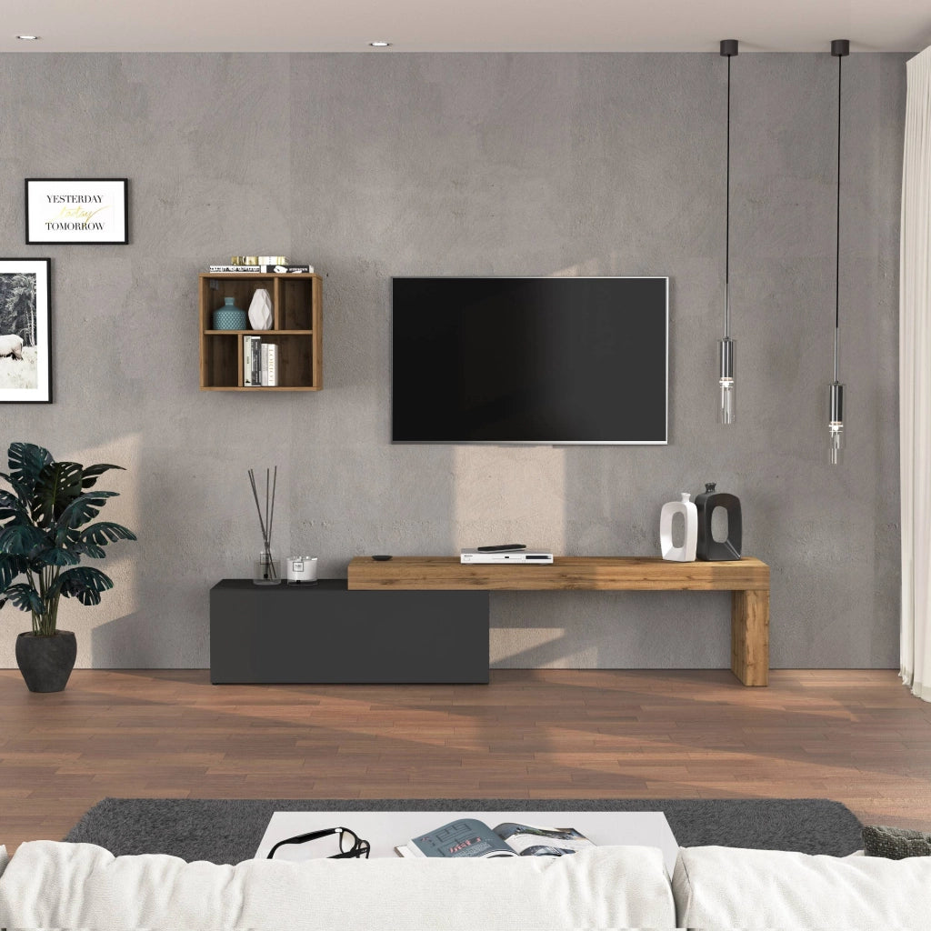WHOUS Parete attrezzata Chronos set soggiorno antracite opaco e rovere 180/290x40 cm