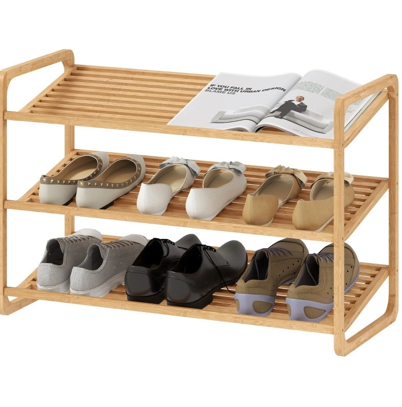 Scaffale portascarpe in bambù 76x33x50，8 cm， 3 ripiani， naturale