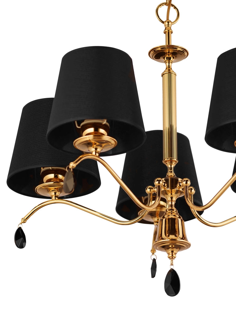 Lampadario Egida Jupiter oro, paralumi neri, 5 luci 5xE27