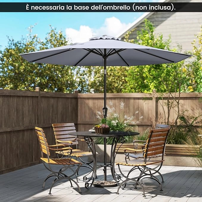 Ombrellone da Giardino 270 cm, Ombrellone da Esterno con Inclinazione Regolabile, Manovella, 8 Stecche, Tettuccio Ventilato, Ombrellone Parasole per Spiaggia, Bordo Piscina