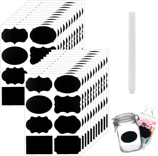 Etichette per cucina 184 pezzi - Resistenti all'acqua - Riciclabili - Adesivi - PVC - Inclusa penna bianca - Set di etichette