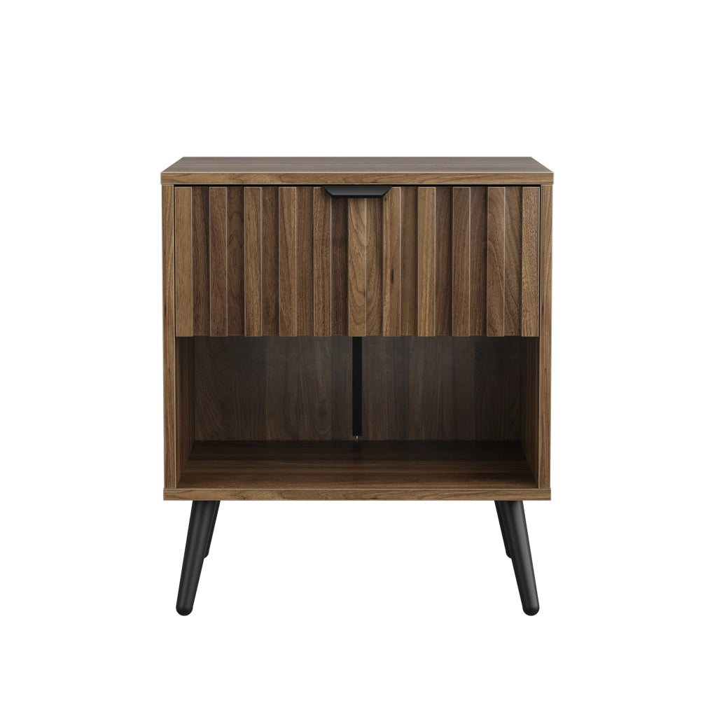 Comodino moderno in MDF effetto noce con cassetto