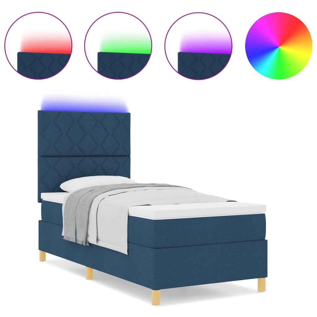 Letto con Rete a Molle con Materasso & LED Blu 100x200 cm Tessuto