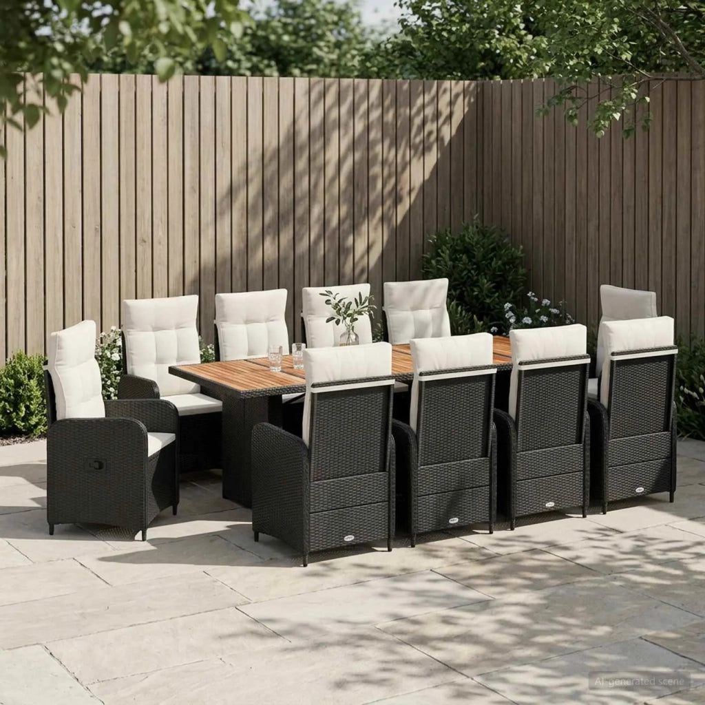 Set da pranzo per esterni 11 pz Nero e Bianco Crema polyrattan 3422375
