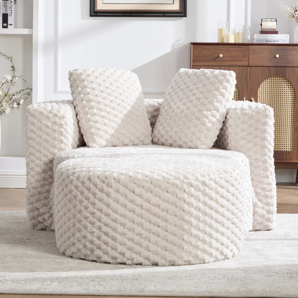 Poltrona in tessuto beige 129x116x65 cm con pouf; senza montaggio