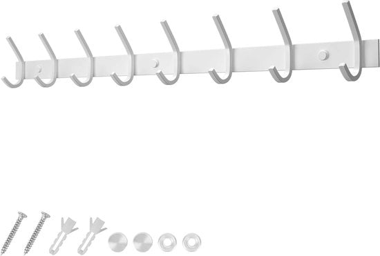 Hanger da parete con due ganci in acciaio inossidabile, bianco, 8 ganci, carico massimo 30 kg