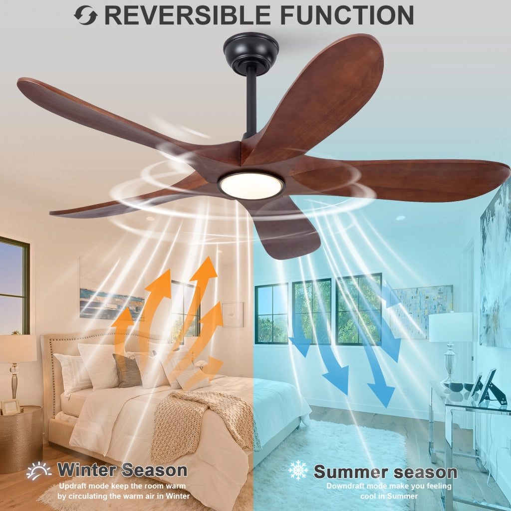 Ventilatore da soffitto 52 pollici con illuminazione e telecomando, 5 pale legno massello, 3CCT dimmerabile, 6 velocit¨¤ silenzioso, per ospiti