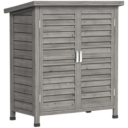 Armadio da Giardino 87x46,5x96,5 cm con Porte a Persiana e 2 Ripiani in Legno di Abete Grigio