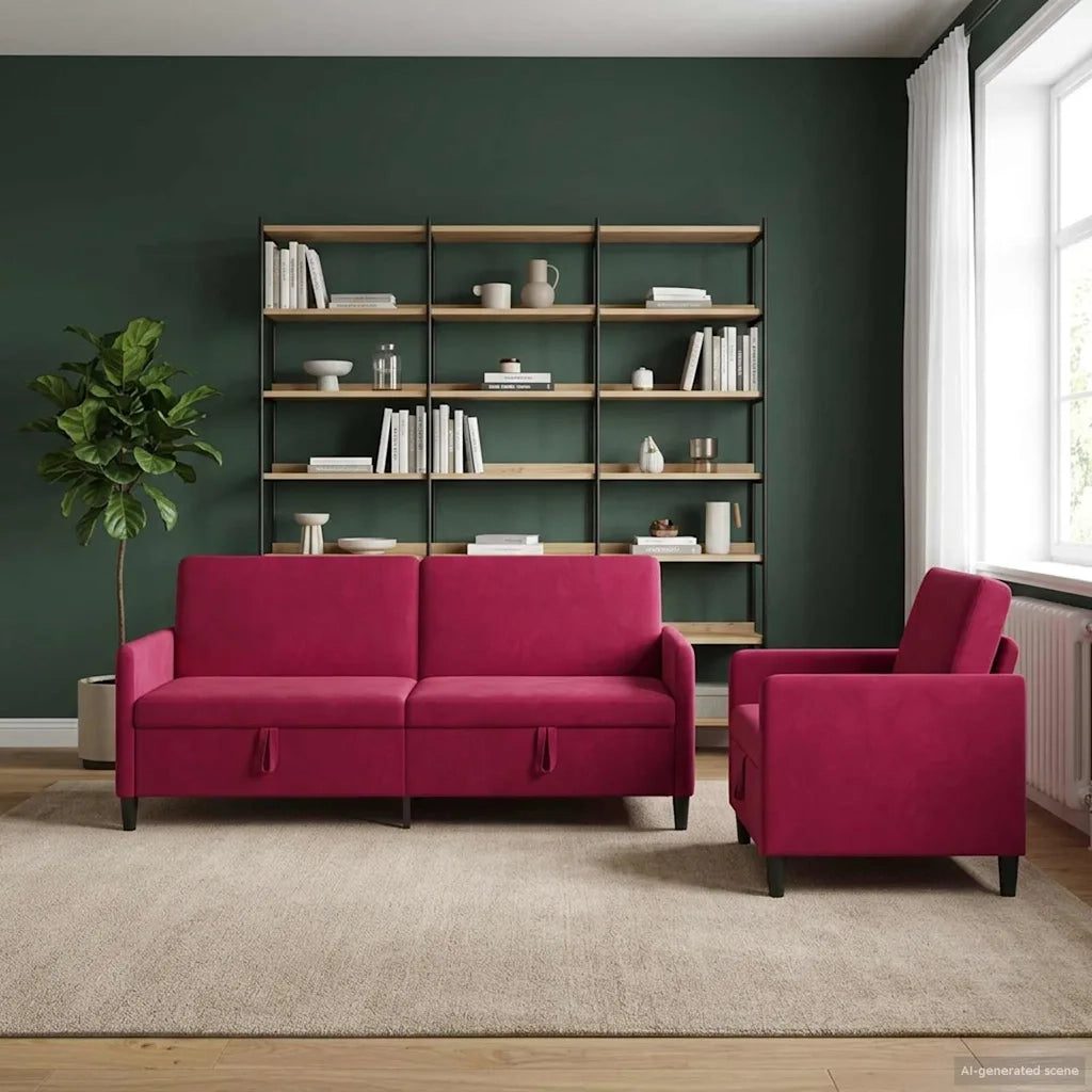 Set di Divani con Storage 2 pz Rosso Vino Poliestere 3429251