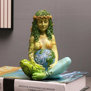 Figura di dea Terra, 17,8 cm, scultura in resina, disegno artistico, pezzo decorativo, realizzato a mano, per interni, sala d'arte, giardino, esterno