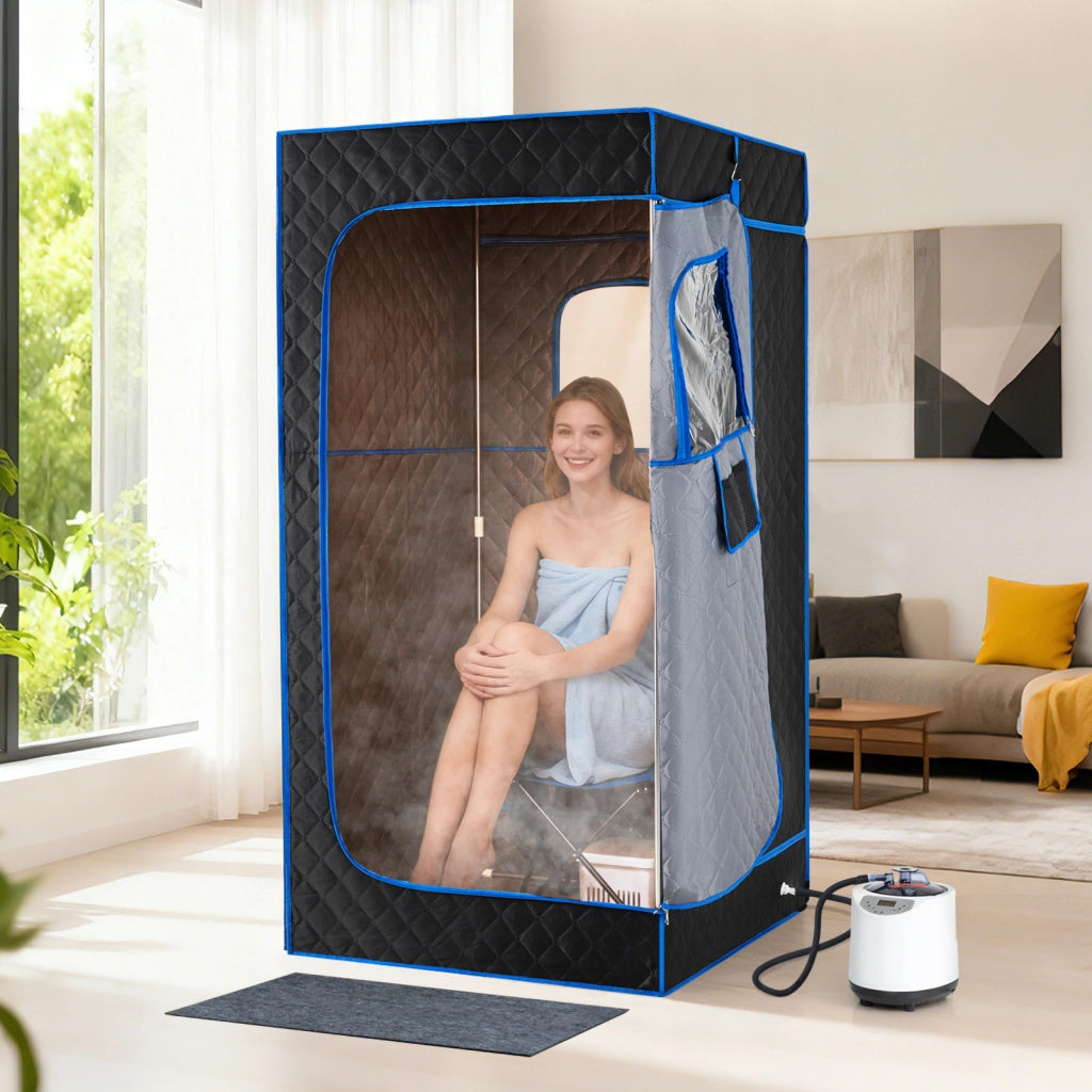 Sauna portatile a vapore tenda extra large riscaldamento rapido sedia pieghevole tappetino-Spa personale per casa 15 livelli timer 99 minuti Blu