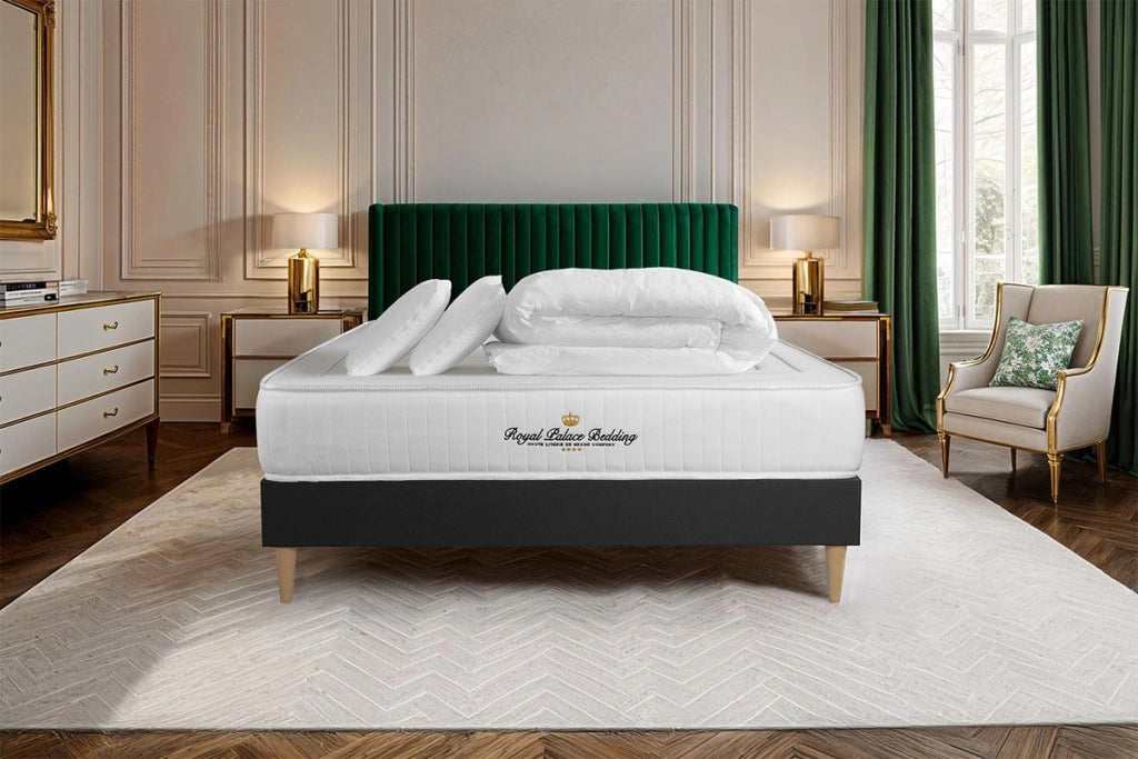 Pacchetto letto completo - Materasso 200x200cm + Box spring con doghe (kit) + 2 cuscini + Piumino - Lancaster