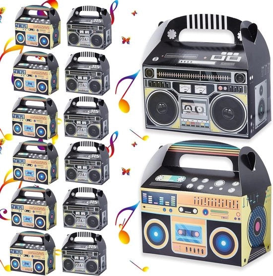 Pacchetto di 12 dozzine regalo per feste in stile anni 80-90 - Scatola di 6,3 x 3,7 x 3,7 pollici con tema radio vintage - Dozzine regalo per feste con tema vintage