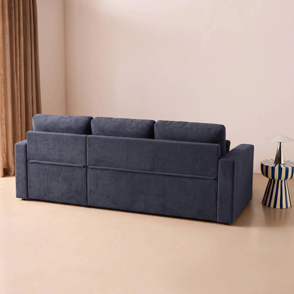 Divano letto angolare reversibile in velluto a coste, 3 posti, blu