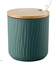 Suikerpot Kruidenpot di ceramica 8,5 x 8 cm, contenitore per erbe con coperchio e cucchiaio, jampot per cucina, sala da pranzo e caffè (verde)