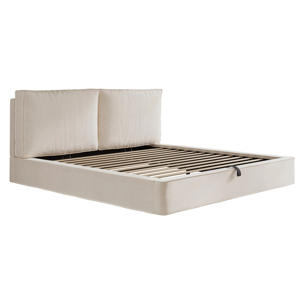 Letto matrimoniale imbottito 180x200 cm con contenitore idraulico; velluto beige; rete inclusa