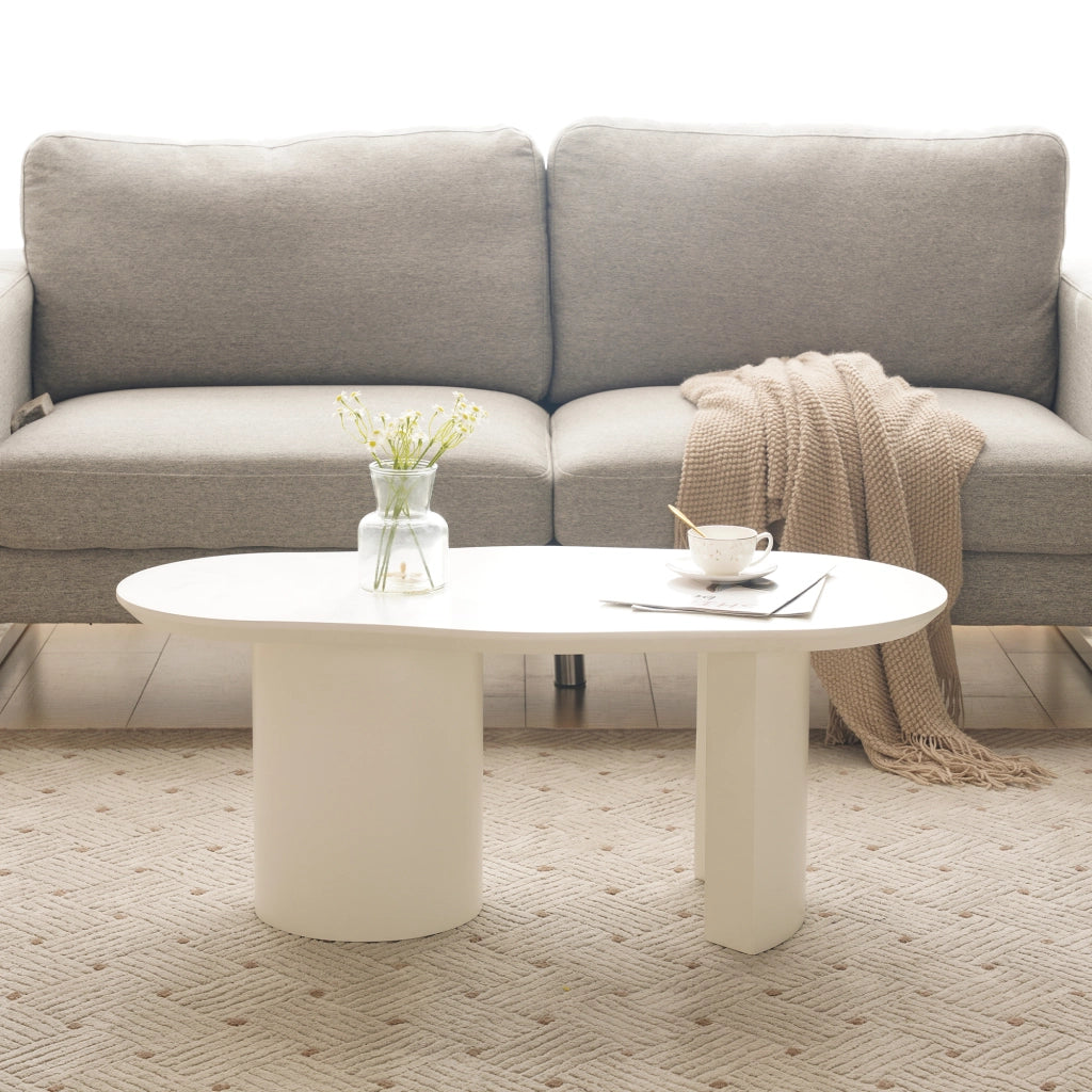 Tavolino da caffè con piano irregolare - in MDF - 100x40-50x40.5 cm - bianco