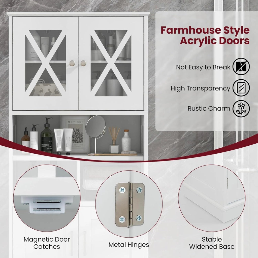 Armadietto da Bagno Slim con 4 Ante, Ripiano Regolabile e 3 Scomparti Aperti, Mobile Alto per Bagno e Soggiorno, Moderno，2 Colori