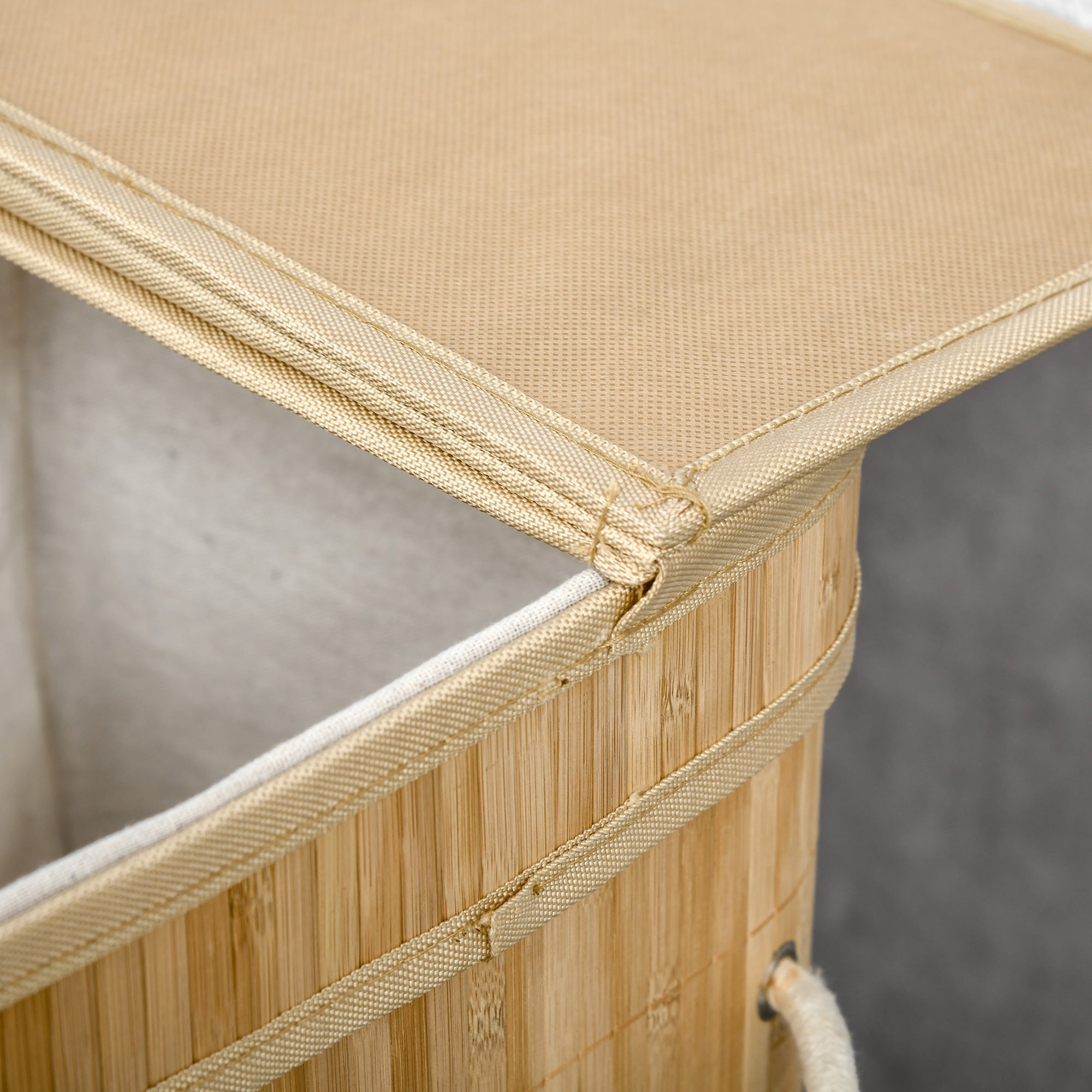 Cesto Portabiancheria da 90L Pieghevole con 2 Scomparti 54,2x35,2x59,5 cm in Bambù