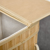 Cesto Portabiancheria da 90L Pieghevole con 2 Scomparti 54,2x35,2x59,5 cm in Bambù