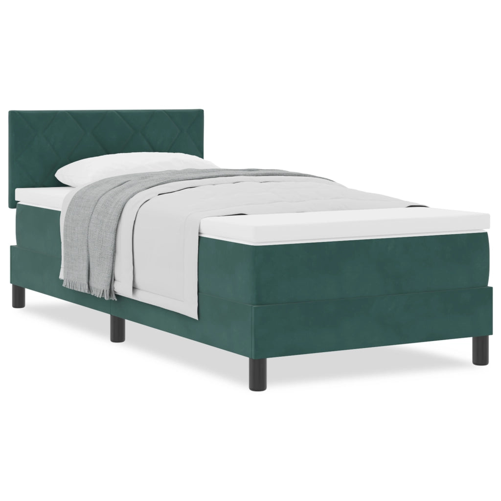 Letto Contenitore con Materasso Verde Scuro Singolo in Velluto